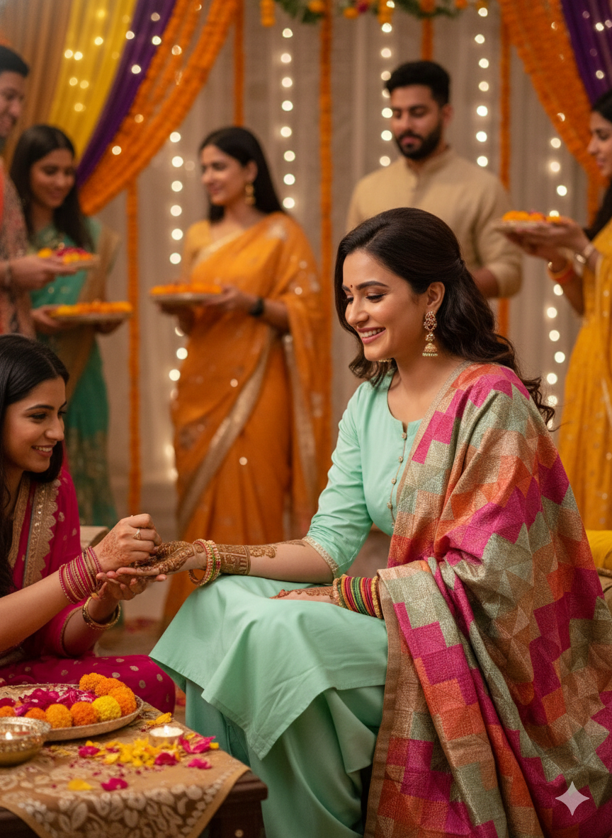 Unstitched Phulkari suit