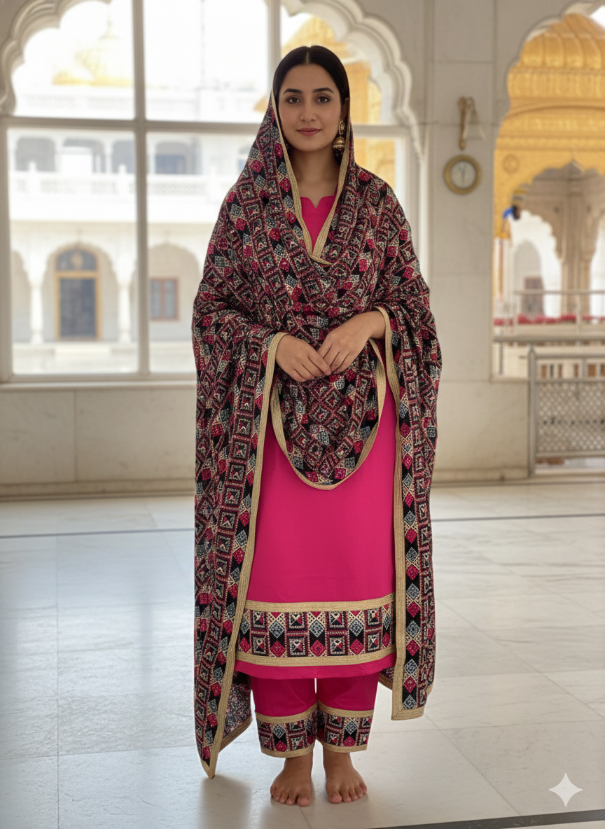 Unstitched Phulkari suit